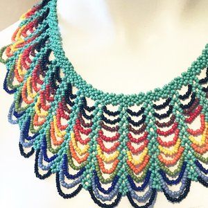 NEW! Handmade Seed Beaded RBG Dissent Blue Rainbow Collar Choker Necklace